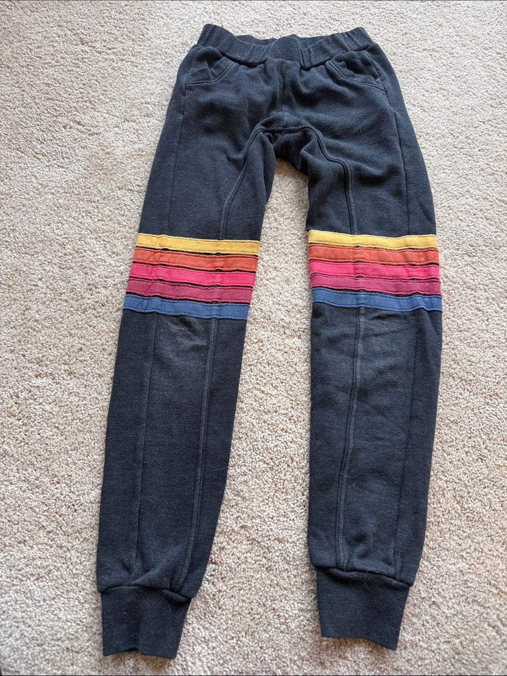 Aviator Nation Black Sweatpants with Yellow, Pink & Blue Stripes